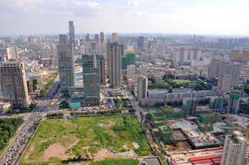 Shenyang City Skyline Aerial view, Liaoning Province, China - obrazy, fototapety, plakaty