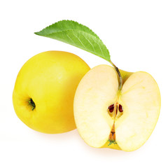 Whole and half of yellow apples