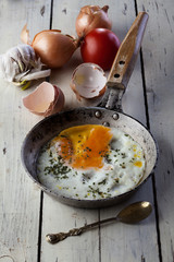 Fried eggs. Dark tone