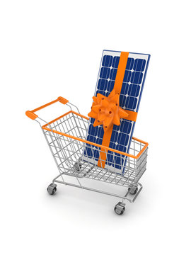 Solar battery in a shopping trolley.