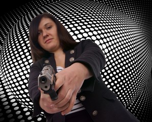 woman with handgun with grid background