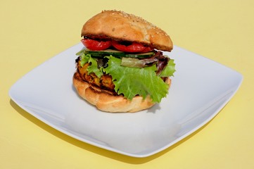 Vegetarian burger in sesame seed bun © Arena Photo UK