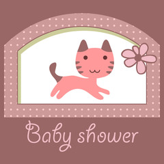 Cute baby shower card with little kitty