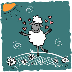 Cute illustration with lamb in love