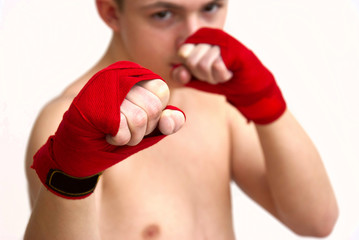 Young man teen boxing