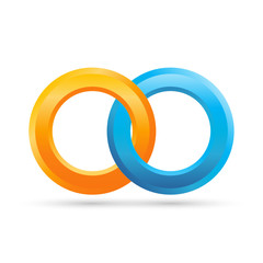 Logo, Icon 3D - two glossy orange & blue interlocking rings