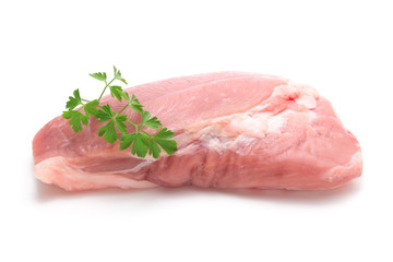 Fresh pork with italian parsley on white background