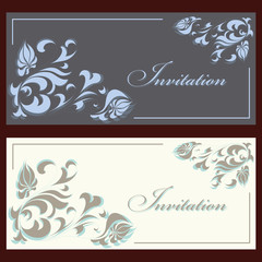 Collection of invitation vintage cards with floral elements