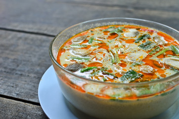 Bowl of spicy Thai Tom Yum soup