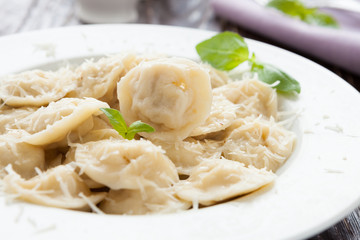 homemade ravioli with meat and parmesan