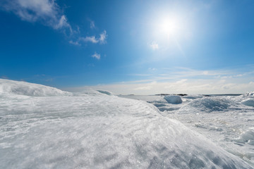 Frozen seashore in winter