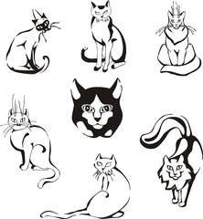 Set of outline cats