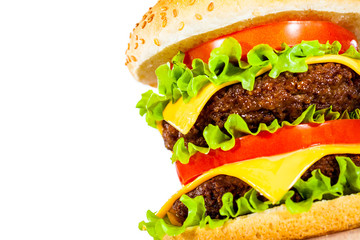 Tasty and appetizing hamburger on a white