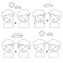 運動会　帽子　幼稚園　モノクロ線画