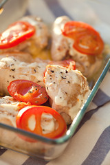 The baked chicken fillet stuffed with cheese