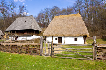 Fototapeta na wymiar Group of rustic houses in a romanian village