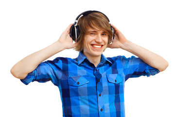 Happy smiling young man dancing