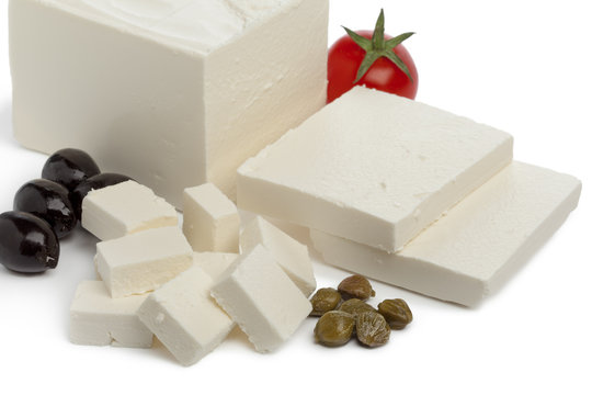 Feta cheese with slices and cubes