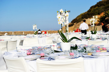 Table set up at the beach wedding