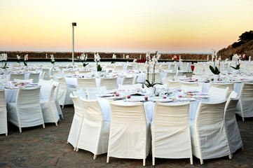 Table set up at the beach wedding