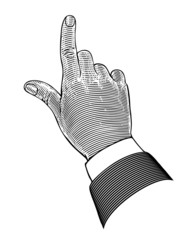 Hand with pointing finger in engraving style