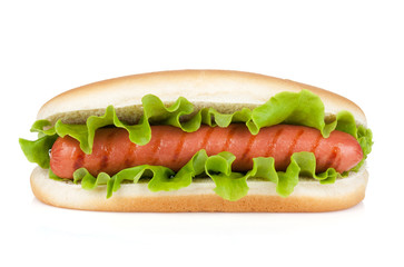 Hot dog with lettuce