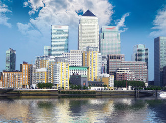 Skyline of Canary Warf, London.