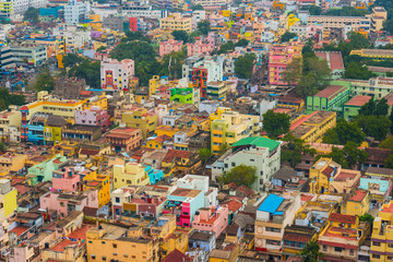 Colorful homes in crowded Indian city Trichy