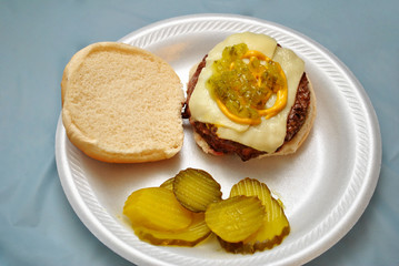 Cheeseburger with Relish and Mustard