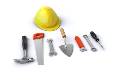 construction helmet and tools