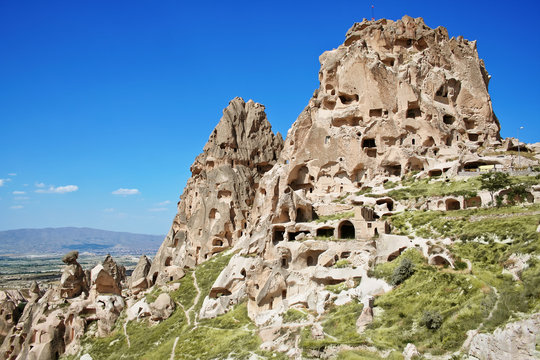Amazing view of Uchisar castle in Cappadocia, Turkey