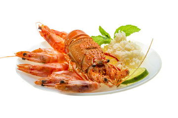 Spiny lobster, shrimps and rice