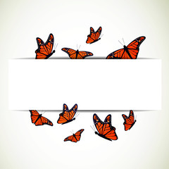 Vector Illustration of a Background with Monarch Butterflies - obrazy, fototapety, plakaty