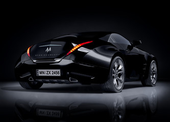 Black sports car. Non-branded car design.
