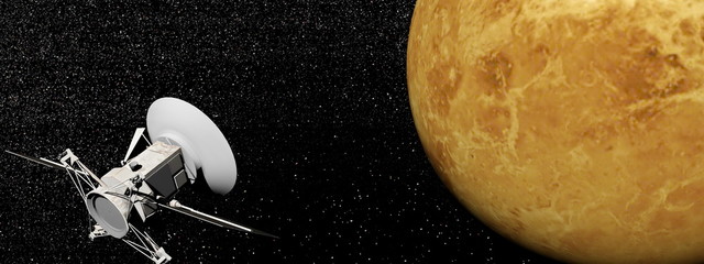 Magellan spacecraft near Venus planet - 3D render - obrazy, fototapety, plakaty