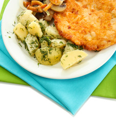 Roast chicken cutlet with boiled potatoes