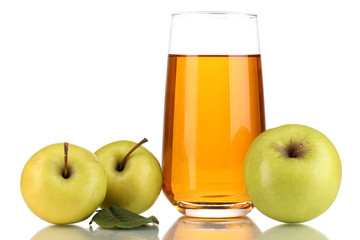Useful apple juice with apples around isolated on white