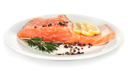 Fresh salmon fillet with herbals and lemon slices