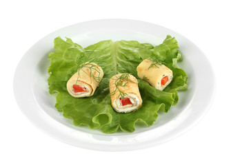 Egg rolls with cheese cream and paprika,