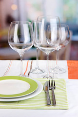Table setting with glasses for different drinks