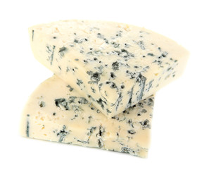 Two pieces of cheese isolated on white