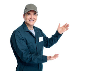 Auto mechanic presenting copyspace.