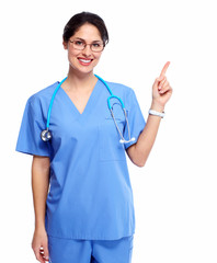 Smiling medical doctor woman with stethoscope.