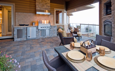 Beautiful Outdoor Patio with Grill and Fireplace