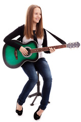 Fototapeta premium .Beautiful girl with guitar on white background