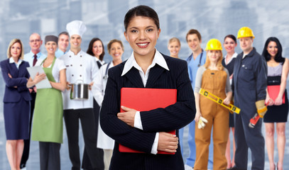 Business woman and group of workers people.