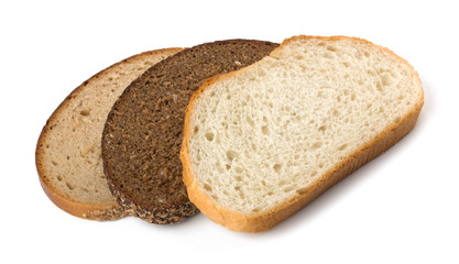 Slices of bread isolated on white background