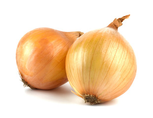 Fresh bulbs of onion on a white background