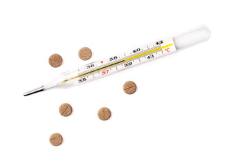 Fever thermometer showing a temperature of 39 degrees celsius