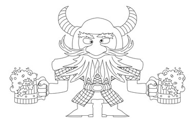 Dwarf with beer mugs, contour